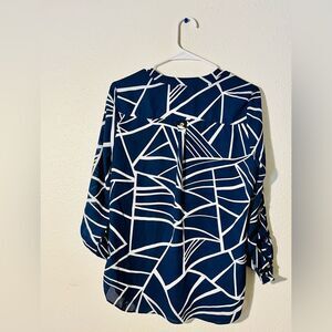 Zac & Rachel Blue and White V Neck Blouse